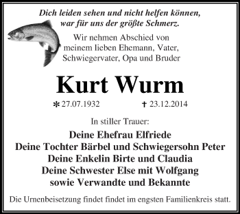 Traueranzeige von Kurt Wurm von WVG - Wochenspiegel Dessau / Köthen