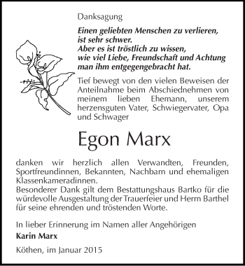 Traueranzeige von Egon Marx von Mitteldeutsche Zeitung Köthen