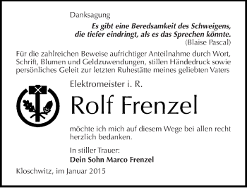 Traueranzeige von Rolf Frenzel von Mitteldeutsche Zeitung Halle/Saalkreis