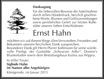 Traueranzeige von Ernst Hahn von Mitteldeutsche Zeitung Quedlinburg