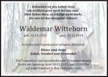 Traueranzeige von Waldemar Witteborn von Mitteldeutsche Zeitung Quedlinburg