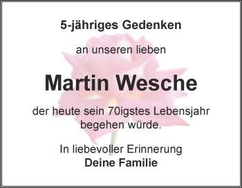 Traueranzeige von Martin Wesche von WVG - Wochenspiegel Quedlinburg