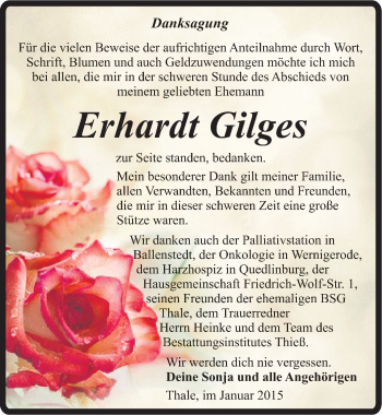 Traueranzeige von Erhardt Gilges von Mitteldeutsche Zeitung Quedlinburg