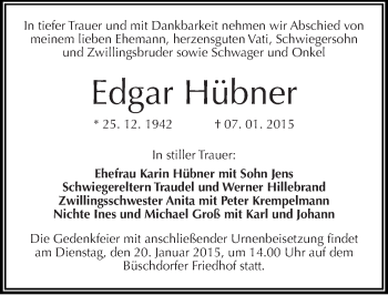 Traueranzeige von Edgar Hübner von Mitteldeutsche Zeitung Halle/Saalkreis