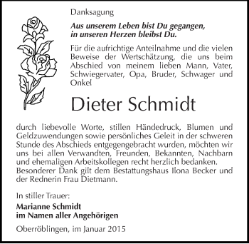 Traueranzeige von Dieter Schmidt von Mitteldeutsche Zeitung Sangerhausen