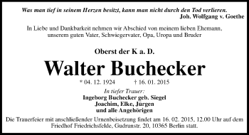 Traueranzeige von Walter Buchecker von Mitteldeutsche Zeitung
