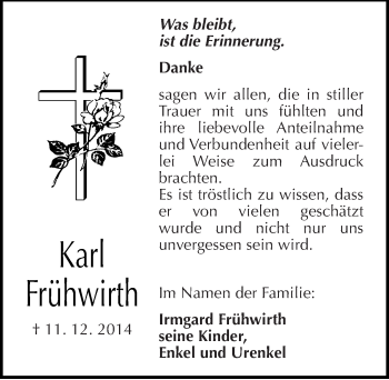 Traueranzeige von Karl Frühwirth von Mitteldeutsche Zeitung Quedlinburg