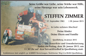 Traueranzeige von Steffen Zimmer von WVG - Wochenspiegel Quedlinburg
