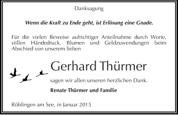 Traueranzeige von Gerhard Thürmer von Mitteldeutsche Zeitung Mansfelder Land