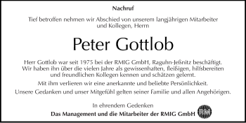 Traueranzeige von Peter Gottlob von Mitteldeutsche Zeitung Bitterfeld