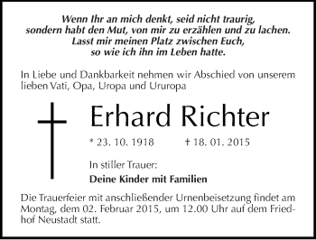 Traueranzeige von Erhard Richter von Mitteldeutsche Zeitung Halle/Saalkreis