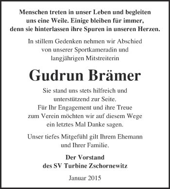Traueranzeige von Gudrun Brämer von WVG - Wochenspiegel Wittenberg