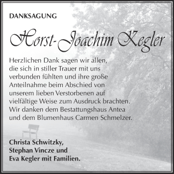 Traueranzeige von Horst-Joachim Kegler von Super Sonntag Zeitz