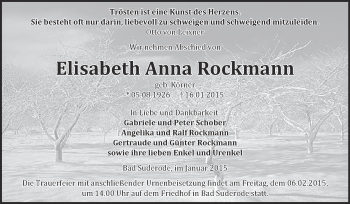 Traueranzeige von Elisabeth Anna Rockmann von WVG - Wochenspiegel Quedlinburg