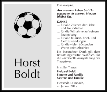 Traueranzeige von Horst Boldt von Mitteldeutsche Zeitung Mansfelder Land