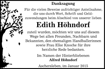 Traueranzeige von Edith Höhndorf von Mitteldeutsche Zeitung Aschersleben