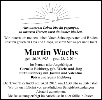 Traueranzeige von Martin Wachs von Mitteldeutsche Zeitung Wittenberg