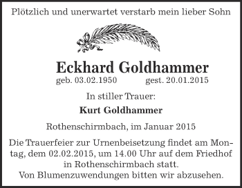 Traueranzeige von Eckhard Goldhammer von WVG - Wochenspiegel SGH