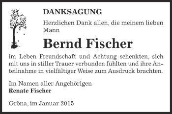 Traueranzeige von Bernd Fischer von Super Sonntag Bernburg