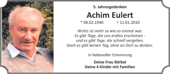 Traueranzeige von Achim Eulert von Super Sonntag Wittenberg