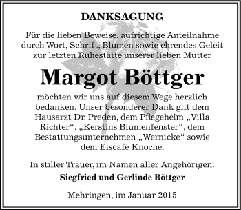 Traueranzeige von Margot Böttger von Mitteldeutsche Zeitung Aschersleben
