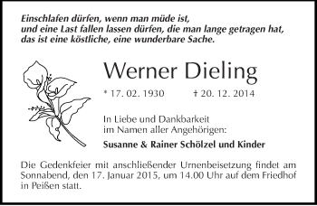 Traueranzeige von Werner Dieling von Mitteldeutsche Zeitung Halle/Saalkreis