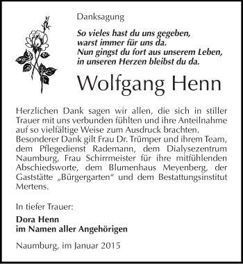 Traueranzeige von Wolfgang Henn von Mitteldeutsche Zeitung Naumburg/Nebra