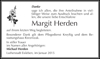 Traueranzeige von Margit Herden von Mitteldeutsche Zeitung Mansfelder Land