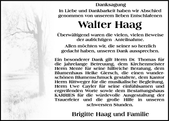 Traueranzeige von Walter Haag von Mitteldeutsche Zeitung Quedlinburg