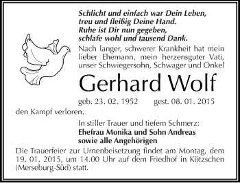 Traueranzeige von Gerhard Wolf von Mitteldeutsche Zeitung Merseburg/Querfurt