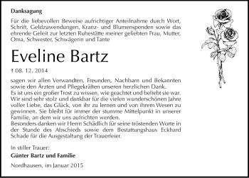 Traueranzeige von Eveline Bartz von Mitteldeutsche Zeitung Sangerhausen