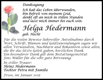 Traueranzeige von Helga Hedermann von Mitteldeutsche Zeitung