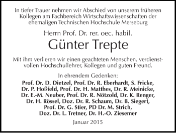 Traueranzeige von Günter Trepte von Mitteldeutsche Zeitung Halle/Saalkreis