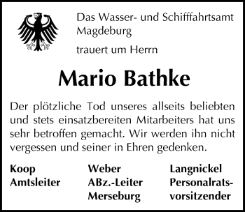 Traueranzeige von Mario Bathke von Mitteldeutsche Zeitung Halle/Saalkreis
