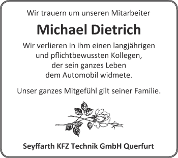 Traueranzeige von Michael Dietrich von WVG - Wochenspiegel Merseburg