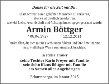 Traueranzeige von Armin Böttger von WVG - Wochenspiegel NMB / WSF / ZTZ