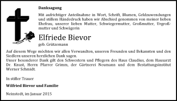 Traueranzeige von Elfriede Bievor von Mitteldeutsche Zeitung Quedlinburg