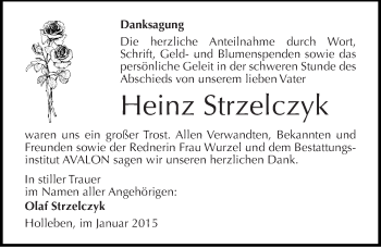 Traueranzeige von Heinz Strzelczyk von Mitteldeutsche Zeitung Halle/Saalkreis