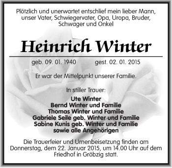 Traueranzeige von Heinrich Winter von Mitteldeutsche Zeitung Köthen
