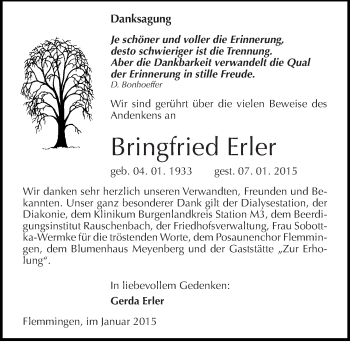 Traueranzeige von Bringfried Erler von Mitteldeutsche Zeitung Naumburg/Nebra
