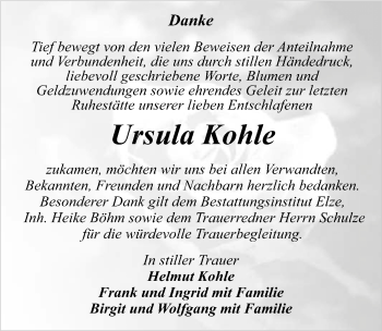 Traueranzeige von Ursula Kohle von Mitteldeutsche Zeitung Dessau-Roßlau