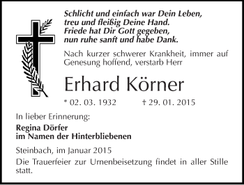 Traueranzeige von Erhard Körner von Mitteldeutsche Zeitung Naumburg/Nebra