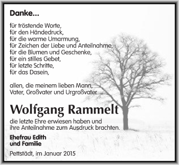 Traueranzeige von Wolfgang Rammelt von Mitteldeutsche Zeitung Weißenfels