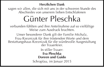 Traueranzeige von Günter Pleschka von Mitteldeutsche Zeitung Merseburg/Querfurt