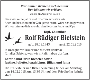 Traueranzeige von Rolf Rüdiger Bielstein von WVG - Wochenspiegel Bitterfeld