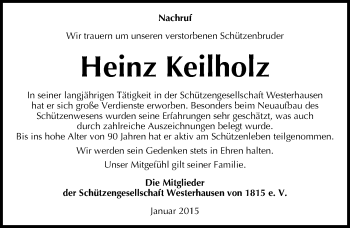 Traueranzeige von Heinz Keilholz von Mitteldeutsche Zeitung Quedlinburg