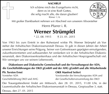 Traueranzeige von Werner Strümpfel von Mitteldeutsche Zeitung Dessau-Roßlau
