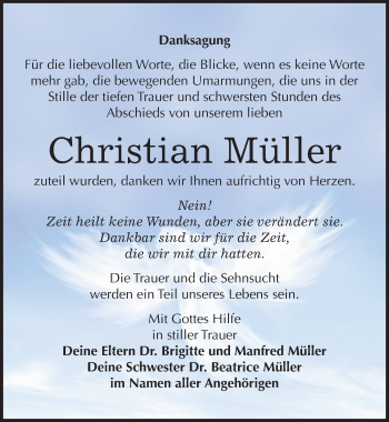 Traueranzeige von Christian Müller von Mitteldeutsche Zeitung Weißenfels