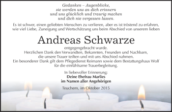 Traueranzeige von Andreas Schwarze von WVG - Wochenspiegel NMB / WSF / ZTZ