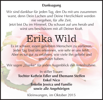 Traueranzeige von Erika Wild von Mitteldeutsche Zeitung Naumburg/Nebra